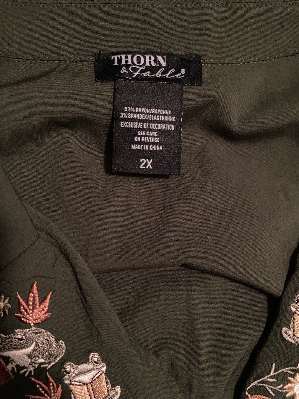 Olive Green Embroidered Button-Front Dress - Picture 6 of 6